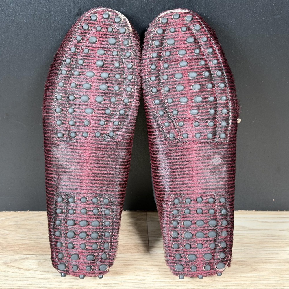 Tods Gommino Driving Shoes Womens 8 Purple Black Pony Hair Striped Loafers Italy - Picture 6 of 11